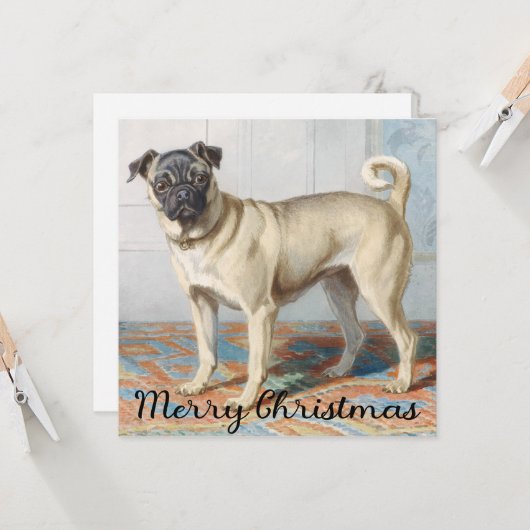 Vintager Mops Weihnachtskarte Karte (Vorderseite/Rückseite Beispiel)