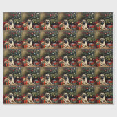 Vintager Mops Welpe am Weihnachtsbaum Geschenkpapier (Flach)
