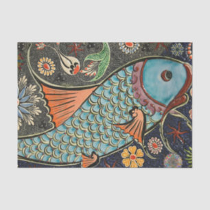Vintager Mosaikfisch mit Abstrakten Blume Seidenpapier