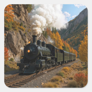 Vintager Motor im Herbstgebirge Quadratischer Aufkleber