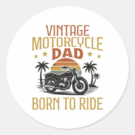 Vintager Motorradpapa geboren Runder Aufkleber (Vorderseite)