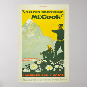 Vintager Mount Cook Neuseeland Wandern Poster