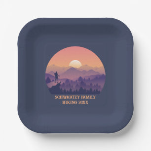 Vintager Mountain Forest Wiker's Sunset lila oder Pappteller