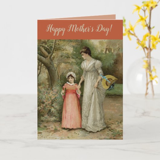 Vintager Mutterspaziergang am Muttertag Karte (Gelbe Blume)