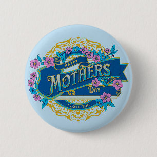 Vintager Muttertag Blaue Blume Button