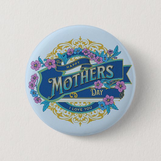 Vintager Muttertag Blaue Blume Button (Vorderseite)