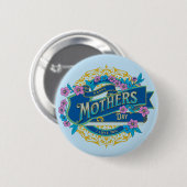 Vintager Muttertag Blaue Blume Button (Vorne & Hinten)