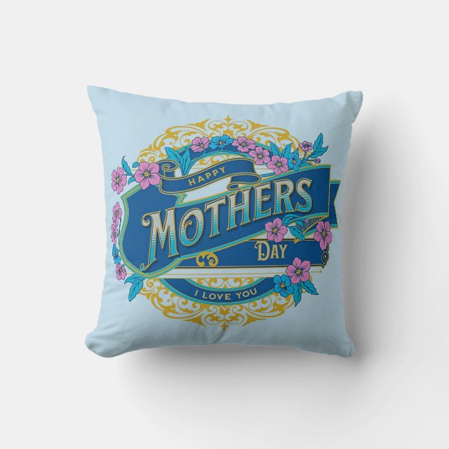 Vintager Muttertag Blaue Blume Kissen (Vorderseite)
