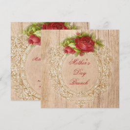 Vintager Muttertag Brunch Rote Rose Holzrahmen Einladung