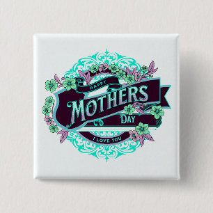 Vintager Muttertag Grün Lila Blüte Button