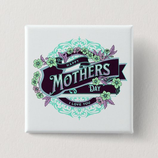 Vintager Muttertag Grün Lila Blüte Button (Vorderseite)