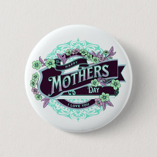 Vintager Muttertag Grün Lila Blüte Button (Vorderseite)
