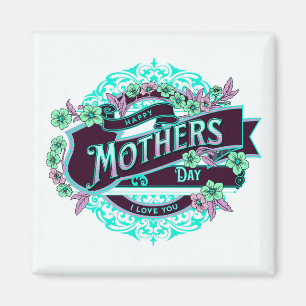 Vintager Muttertag Grün Lila Blüte Magnet