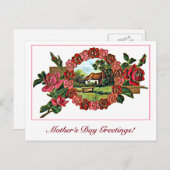 Vintager Muttertag Gruß mit Rose und Zuhause Postkarte (Vorne/Hinten)