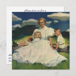 Vintager Muttertag, Mama mit Kindern Einladung
