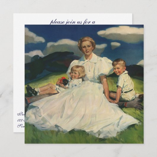 Vintager Muttertag, Mama mit Kindern Einladung (Vorne/Hinten)
