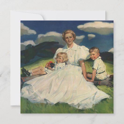 Vintager Muttertag, Mama mit Kindern Einladung (Vorderseite)