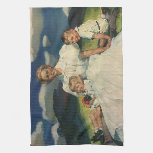 Vintager Muttertag, Mama mit Kindern Geschirrtuch (Vertikal)