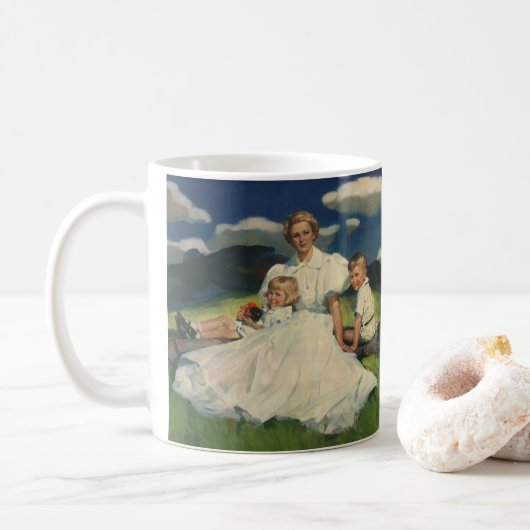 Vintager Muttertag, Mama mit Kindern Kaffeetasse (Mit Donut)