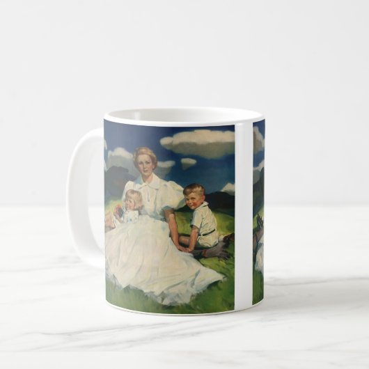 Vintager Muttertag, Mama mit Kindern Kaffeetasse (Vorderseite Links)