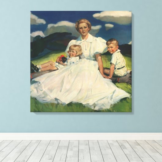Vintager Muttertag, Mama mit Kindern Leinwanddruck (Insitu (Holzboden))