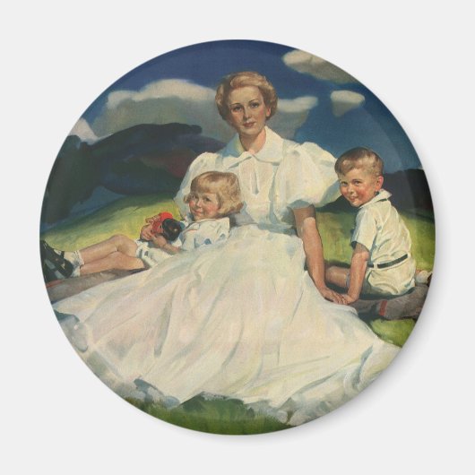 Vintager Muttertag, Mama mit Kindern Magnet (Vorne)