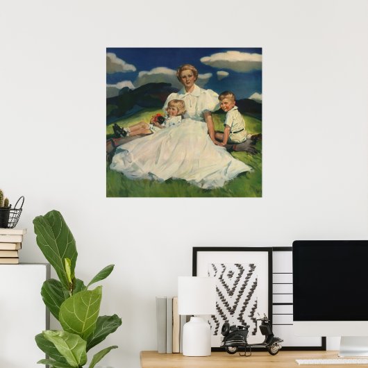 Vintager Muttertag, Mama mit Kindern Poster (Heimbüro)