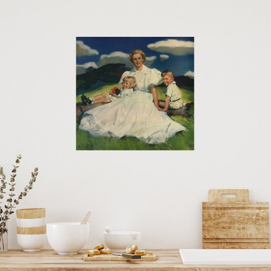 Vintager Muttertag, Mama mit Kindern Poster (Küche)