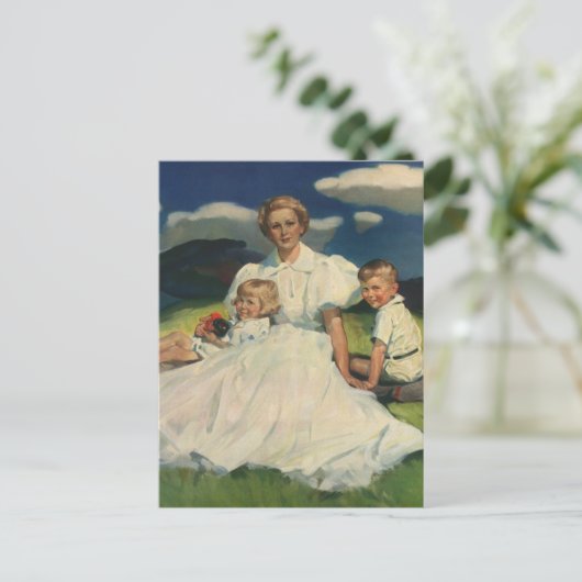 Vintager Muttertag, Mama mit Kindern Postkarte (Stehend Vorderseite)