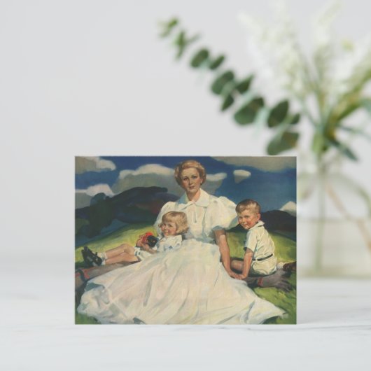 Vintager Muttertag, Mama mit Kindern Postkarte (Stehend Vorderseite)
