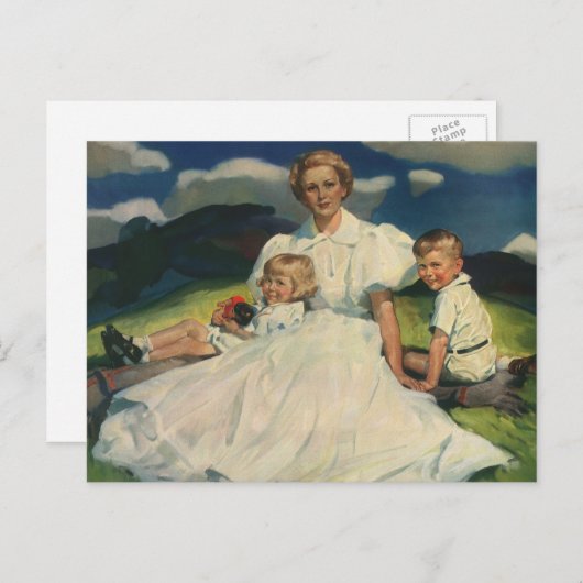 Vintager Muttertag, Mama mit Kindern Postkarte (Vorne/Hinten)