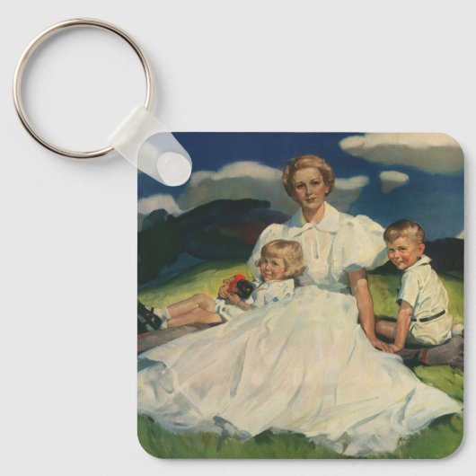 Vintager Muttertag, Mama mit Kindern Schlüsselanhänger (Vorderseite)