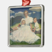 Vintager Muttertag, Mama mit Kindern Silbernes Ornament (Links)