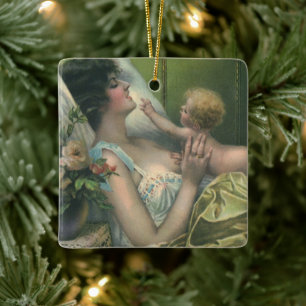 Vintager Muttertag, Viktorianische Mama mit Baby Keramikornament