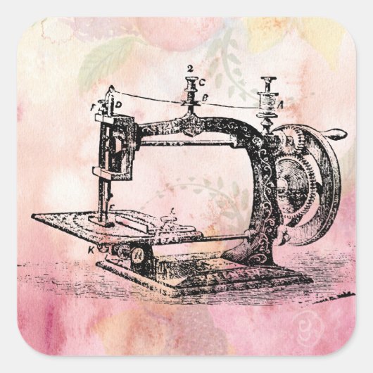 Vintager Nähmaschine-quadratischer Aufkleber (Vorderseite)
