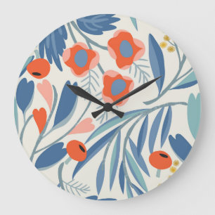 Vintager, nahtloser, botanischer Hintergrund. Große Wanduhr