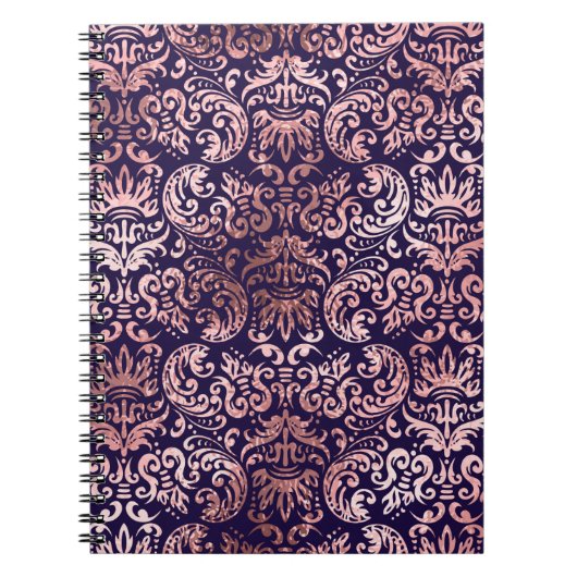 Vintager, nahtloser Damast Rose Goldfolie Notizblock (Vorderseite)