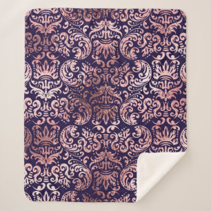 Vintager, nahtloser Damast Rose Goldfolie Sherpadecke
