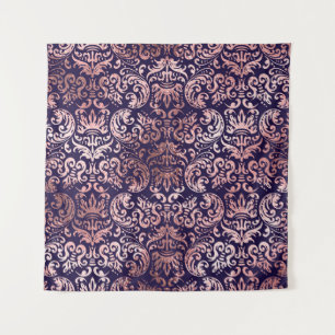 Vintager, nahtloser Damast Rose Goldfolie Wandteppich