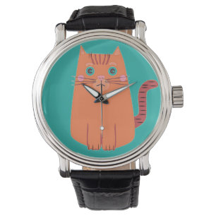 Vintager naiver Cartoon Orange Tabby Cat Armbanduhr