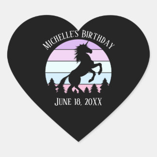 Vintager Name der Einhornzucht für Sunset Unicorn Herz-Aufkleber