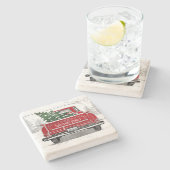 Vintager Name der Familie Red Truck Steinuntersetzer (Seitenansicht)