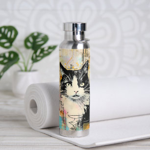 Vintager Name der schwarzen Katze Trinkflasche