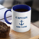 Vintager Name des Schiffskapitän oder des Schiffs Tasse<br><div class="desc">Vintager Nautical Anchor in Navy Blue mit Ihrem Personalisierten Kapitän oder Bootname Coffee Tasse.</div>