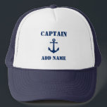 Vintager Name des Schiffskapitän oder des Schiffs Truckerkappe<br><div class="desc">Vintage Nautical Anchor with Custom Captain or Boat Name Trucker Hat.</div>