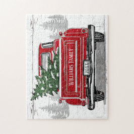 Vintager Name des Weihnachtsbaumes Red Truck Rusti Puzzle