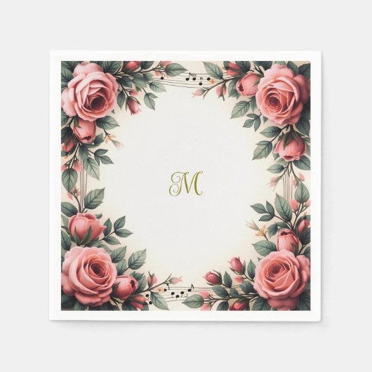 Vintager Name Französischer Blumenkohl-Rose Blume Serviette (Vorderseite)