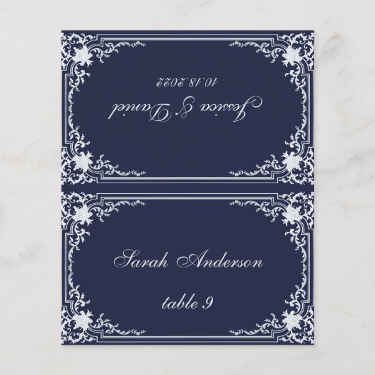 Vintager Name Hochzeitsstiftung in Navy Blue (Vorderseite)