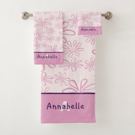 Vintager Name & rosa und blütenfarbiges Doodmuster Badhandtuch Set