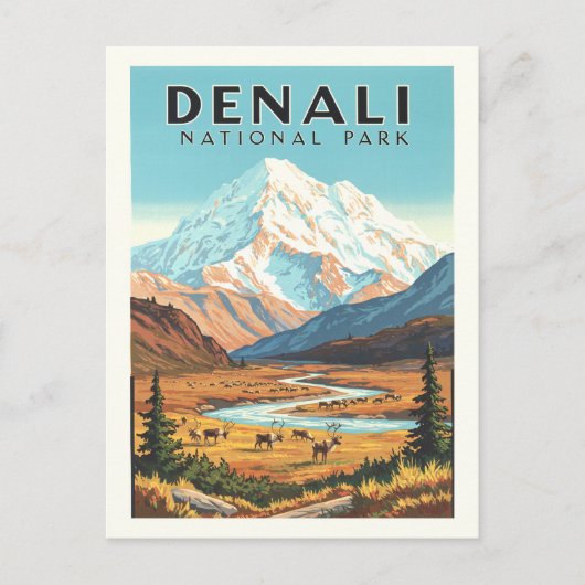 Vintager Nationalpark Denali Postkarte (Vorderseite)